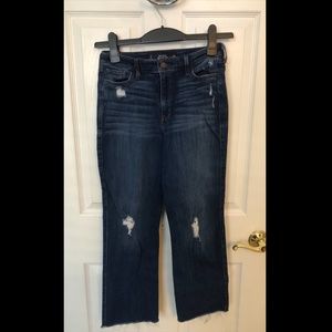 Hollister Distressed High Rise Dark Wash Straight Leg Jeans — Size 1; W25